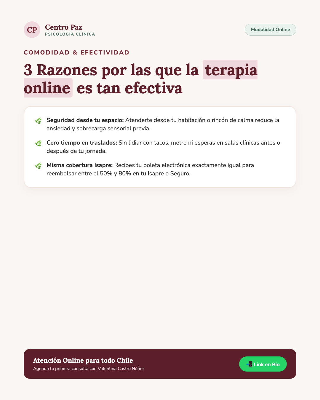 Terapia online con la misma rigurosidad clínica, desde tu espacio de calma - Centro Paz Psicología Clínica