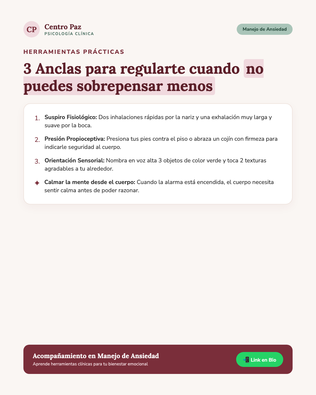3 Anclas para regular la ansiedad cuando tu mente sobrepiensa - Centro Paz Psicología Clínica
