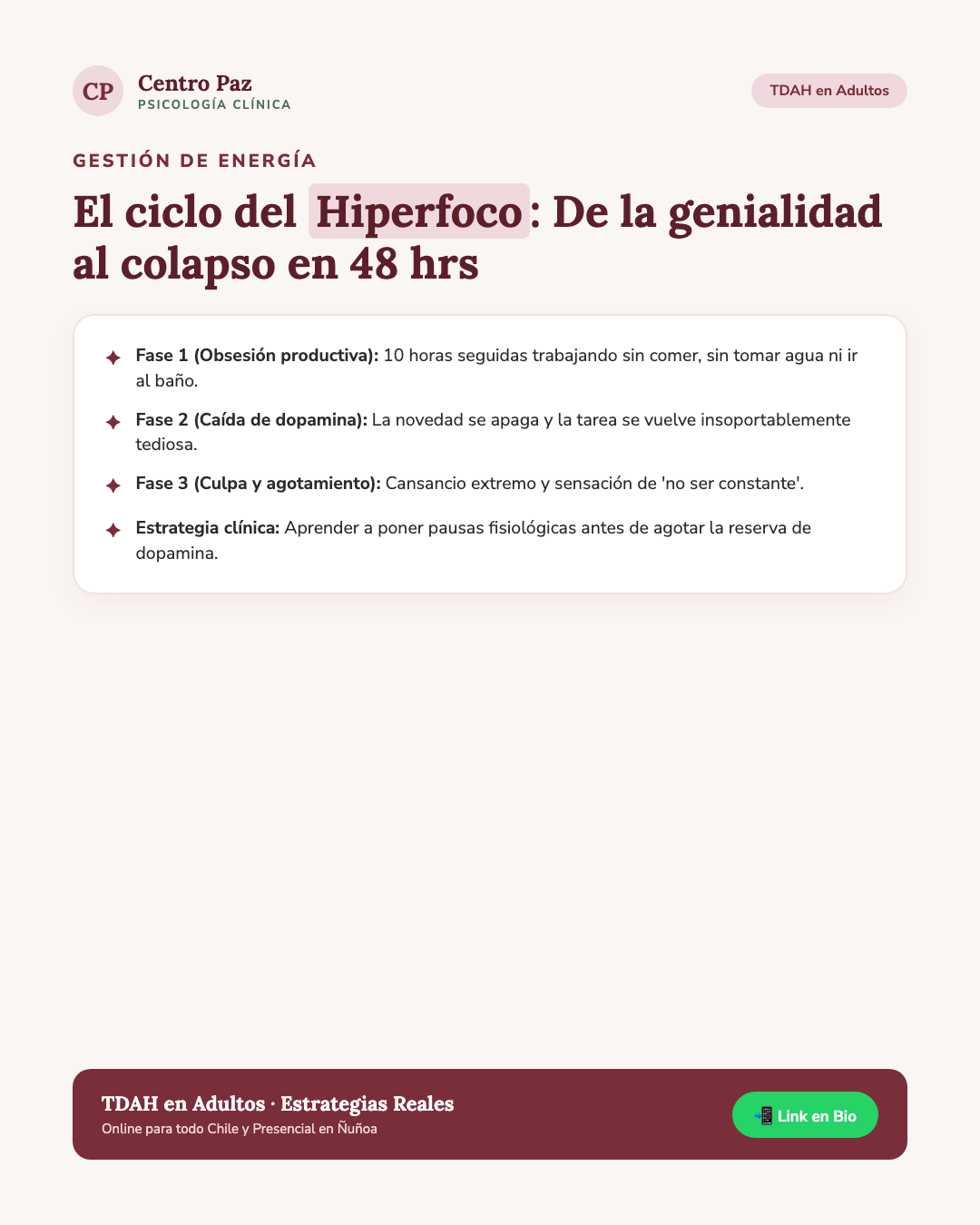 El ciclo del Hiperfoco: De la genialidad al colapso en 48 hrs - Centro Paz Psicología Clínica