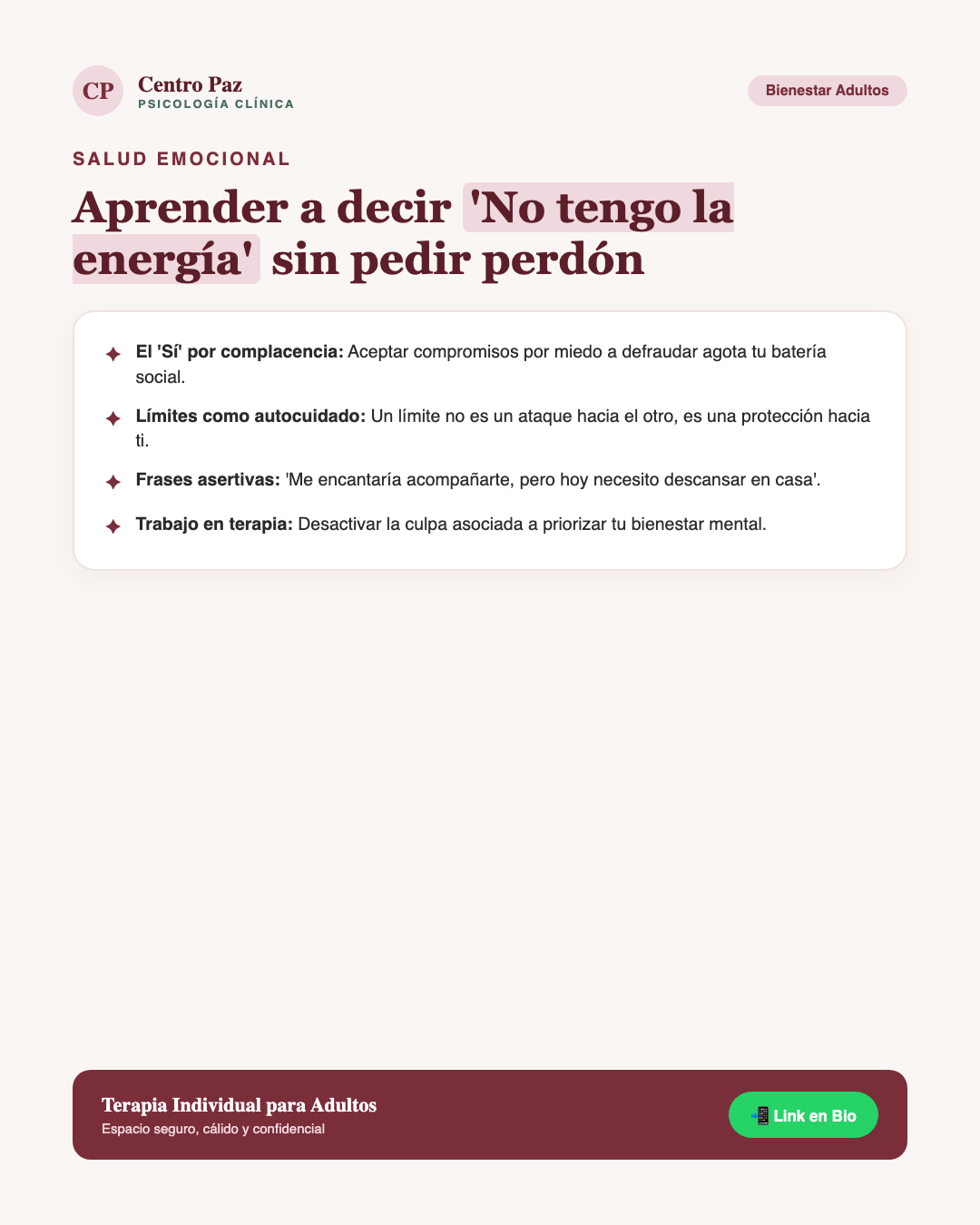 Aprender a decir 'No tengo la energía' sin pedir perdón