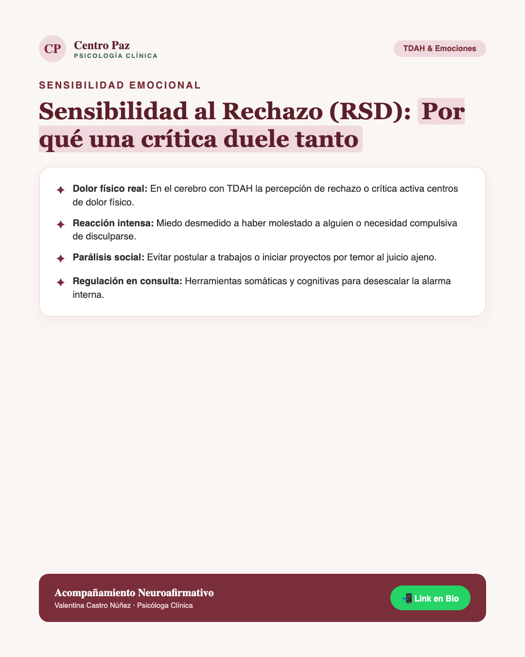 Sensibilidad al Rechazo (RSD): Por qué una crítica duele tanto